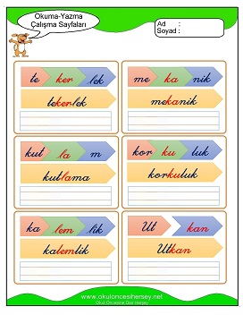 k sesi Grubu Çalışma Sayfaları